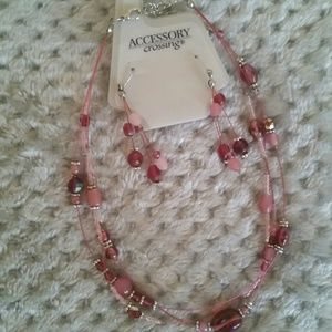 Pink necklace and earrings