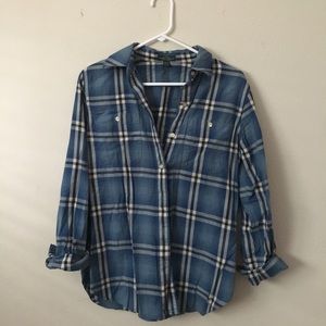 Long sleeved blue flannel