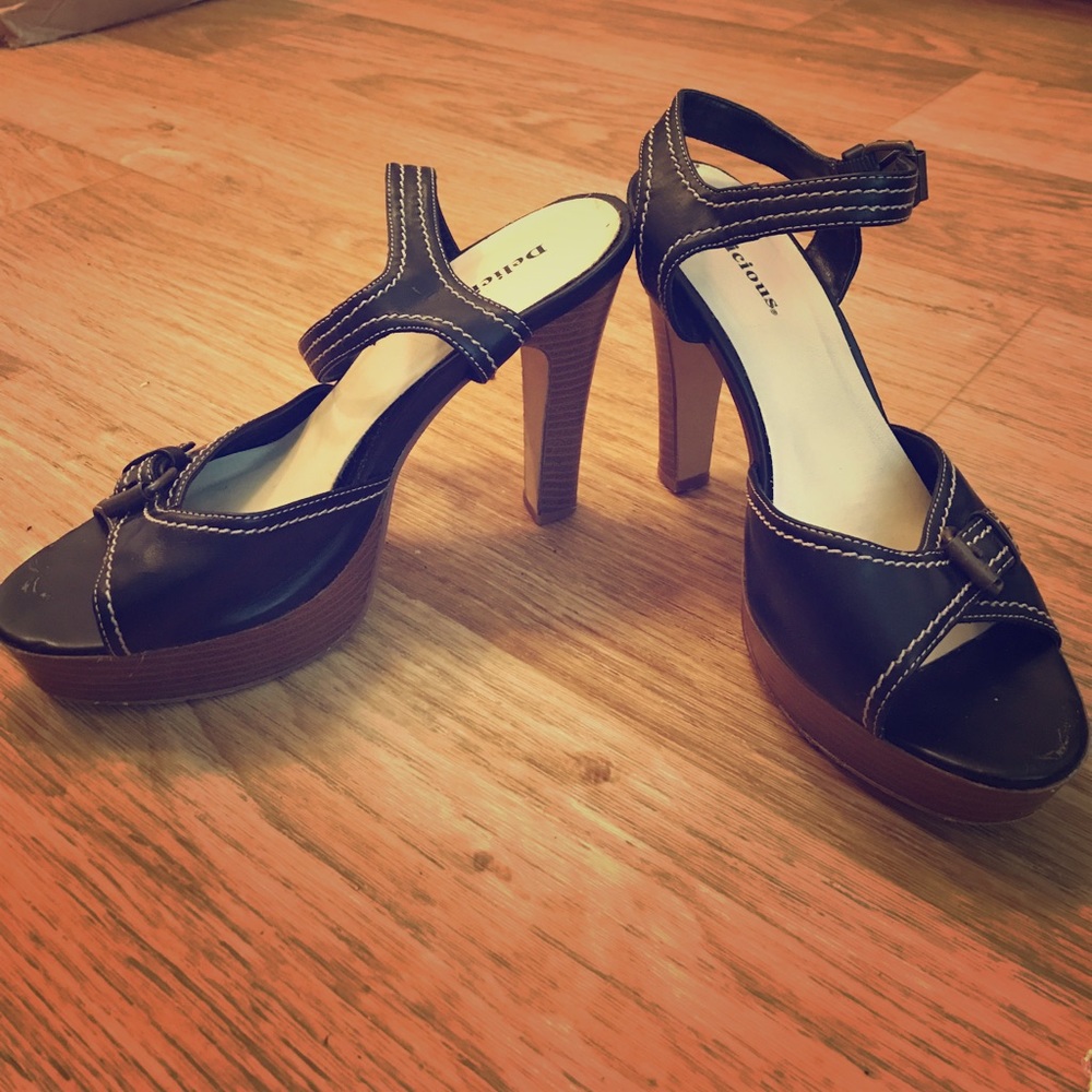 Black and creme strapped heels