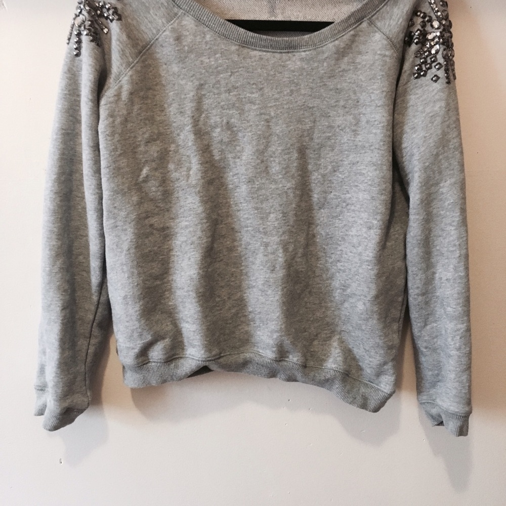 Grey Crystal Shoulder Crewneck