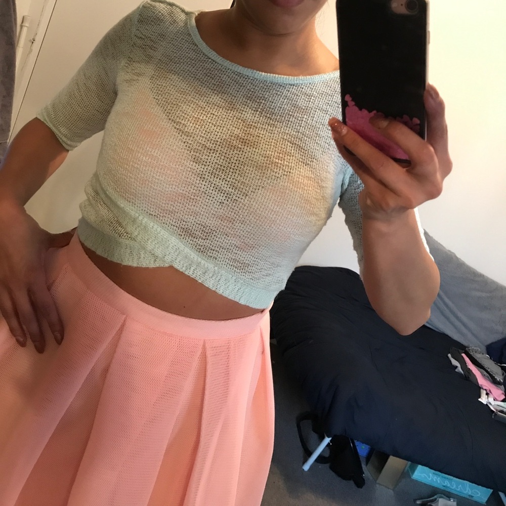 ♥️ PASTEL TURQUOISE MESH CROPTOP❤️
