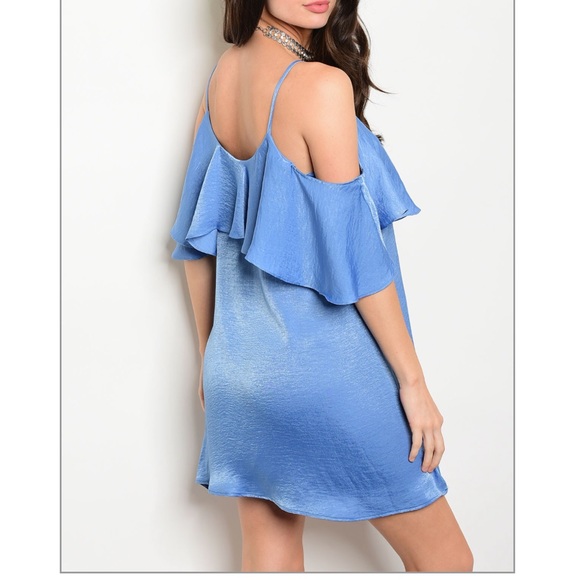 Blue off-shoulder dress w/spaghetti straps, NWT - Picture 4 of 5