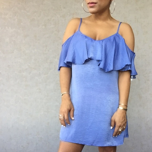 Blue off-shoulder dress w/spaghetti straps, NWT - Picture 5 of 5