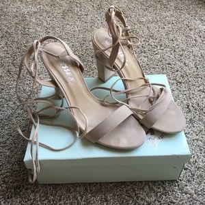 Nude faux suede heels