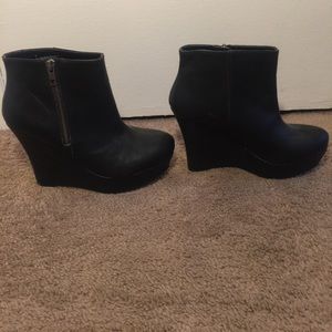 Black Platform Wedge Ankle Bootie