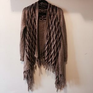 Light Camel and Burgundy Fringed Cardigan