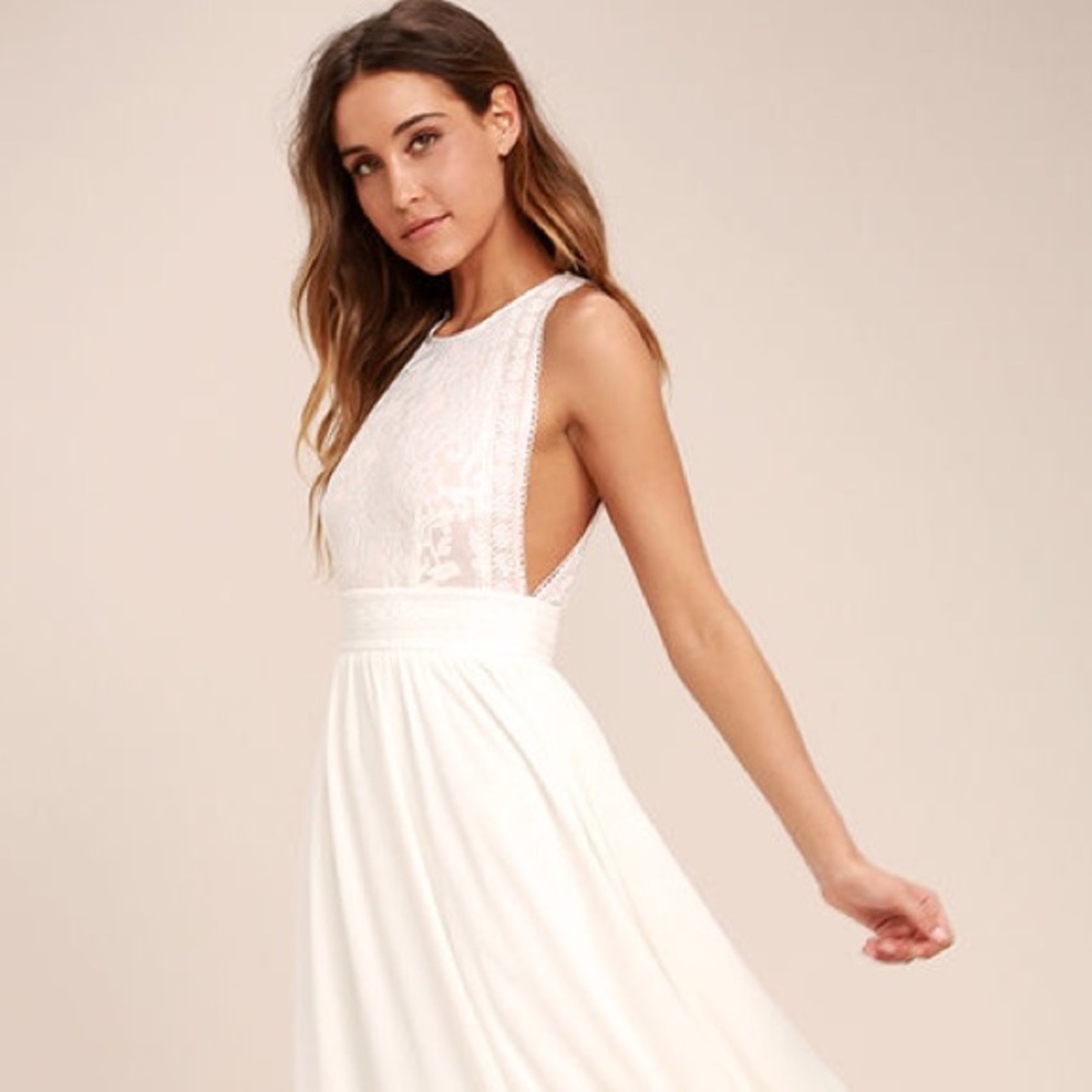 Lulus Forever and Always White Lace Maxi Dress