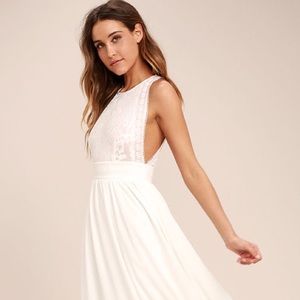 Lulus Forever and Always White Lace Maxi Dress