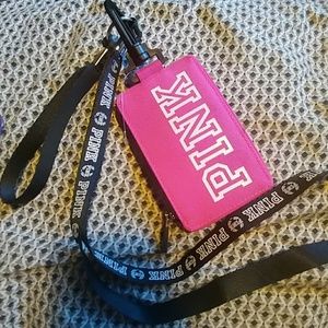 Vs love Pink ID lanyard badge wallet gray holder