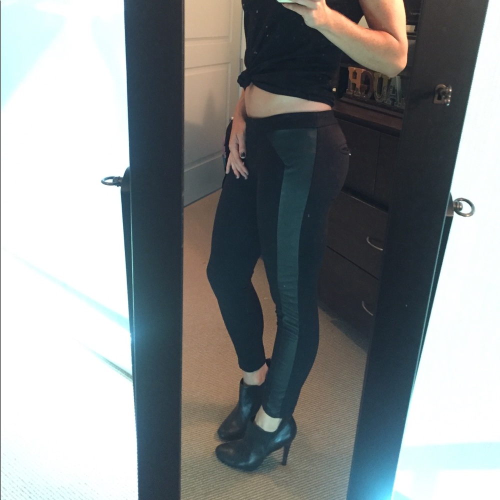 Black pants with faux leather accent
