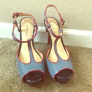 Red and blue pumps