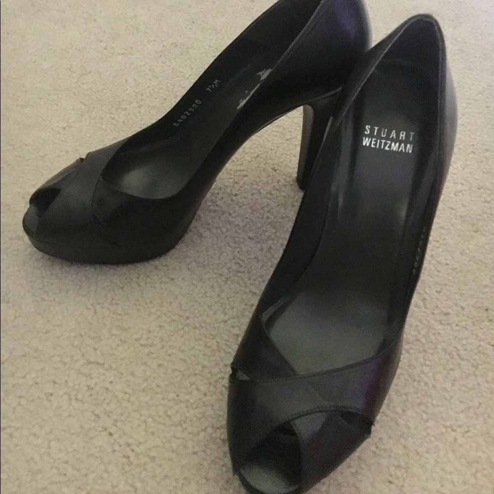 Stuart Weitzman black peep toe platform pump 7.5