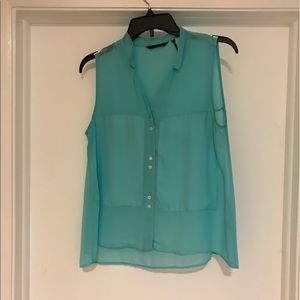 Turquoise blue sleeveless blouse