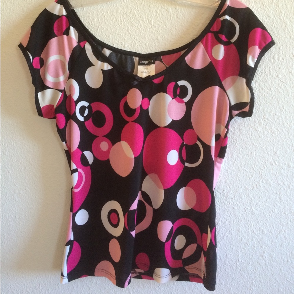Short sleeve polyester blouse with circle pattern