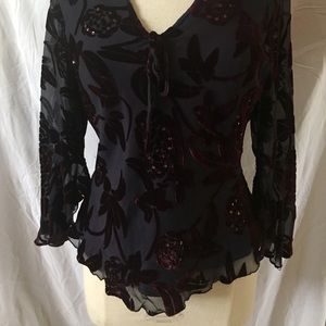 Carole Little Velvet Blouse Maroon Long sleeve Sm