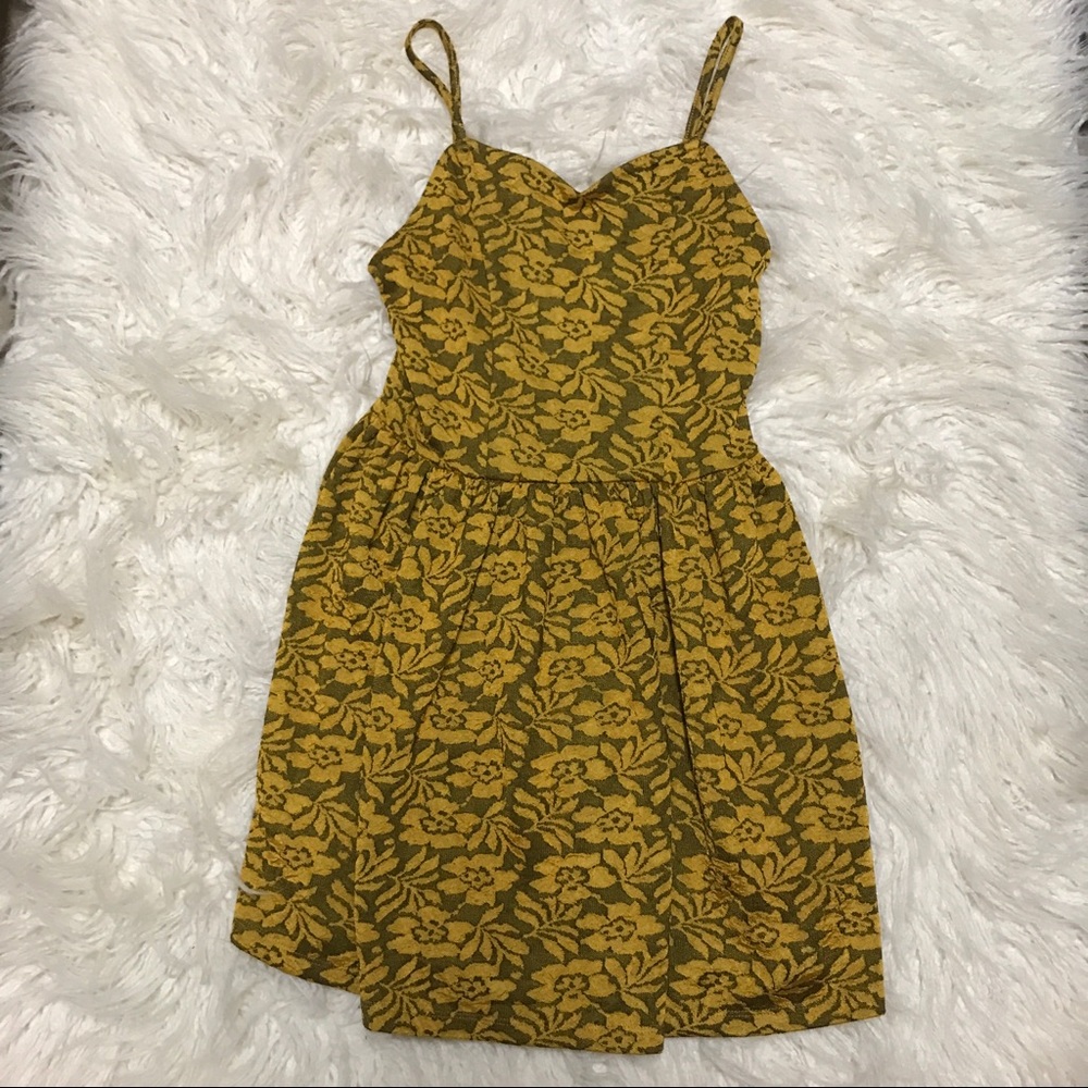 Cotton On XS Mustard Floral Skater Dress