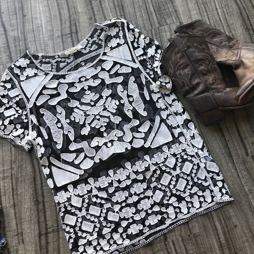 Mesh and embroidered top