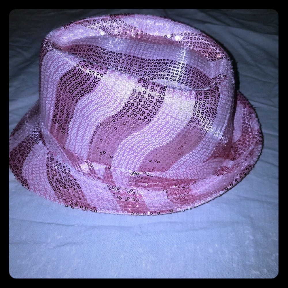 Adult sized pink sequined fedora