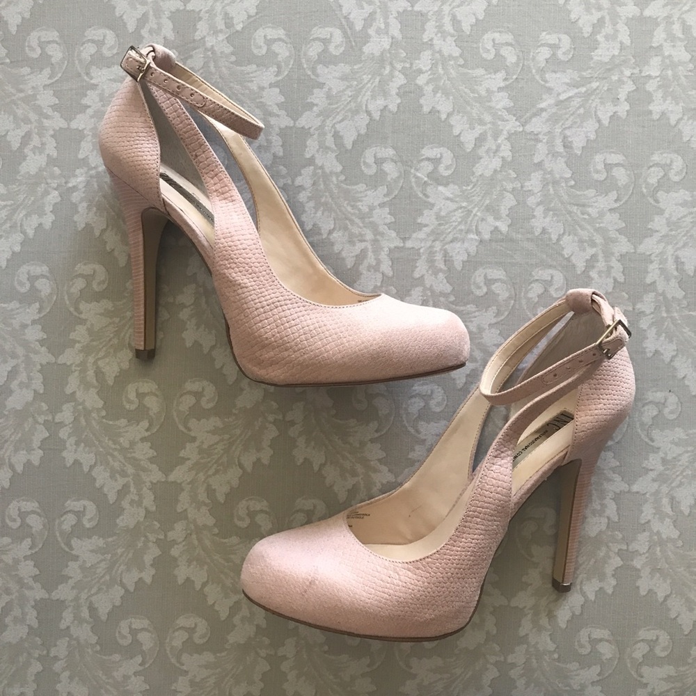 Pink suede INK heels.