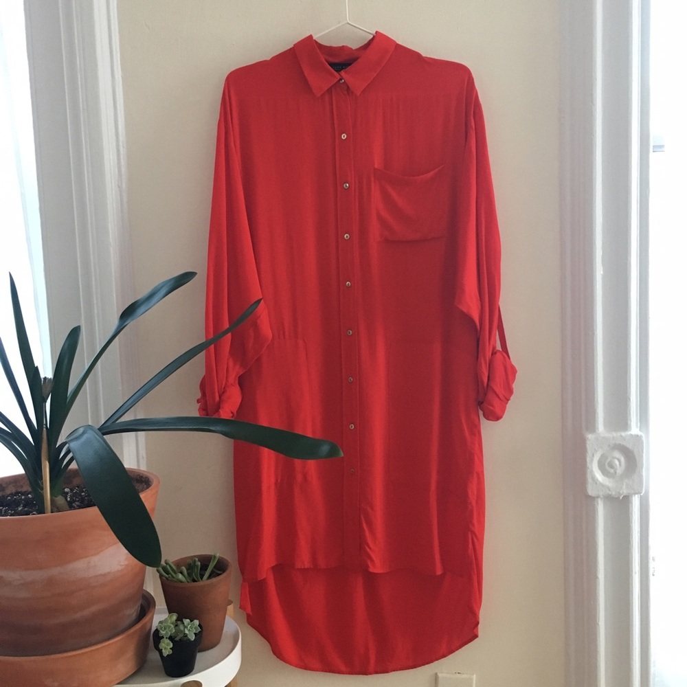 midi red shirt dress