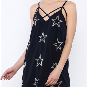 Beaded stars strappy mini dress
