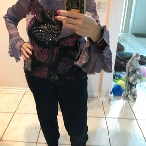 Alberto Makali purple long sleeve top w/ sequins