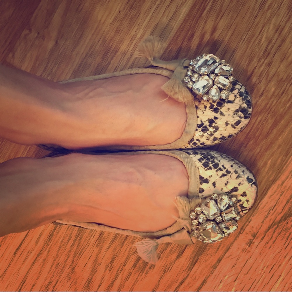 Snakeskin ballet flats with jewel accent