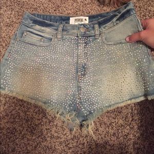 Light wash bedazzled PINK brand shorts