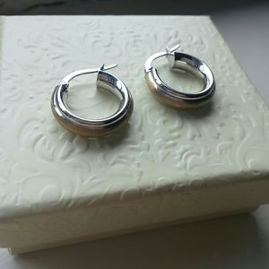 14k White&Yellow Gold Hoop Earrings Made in Italy