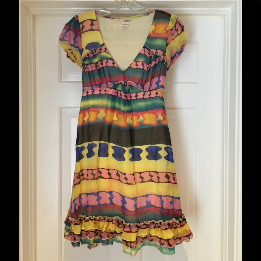 Multi-colored Short Sleeved Dress