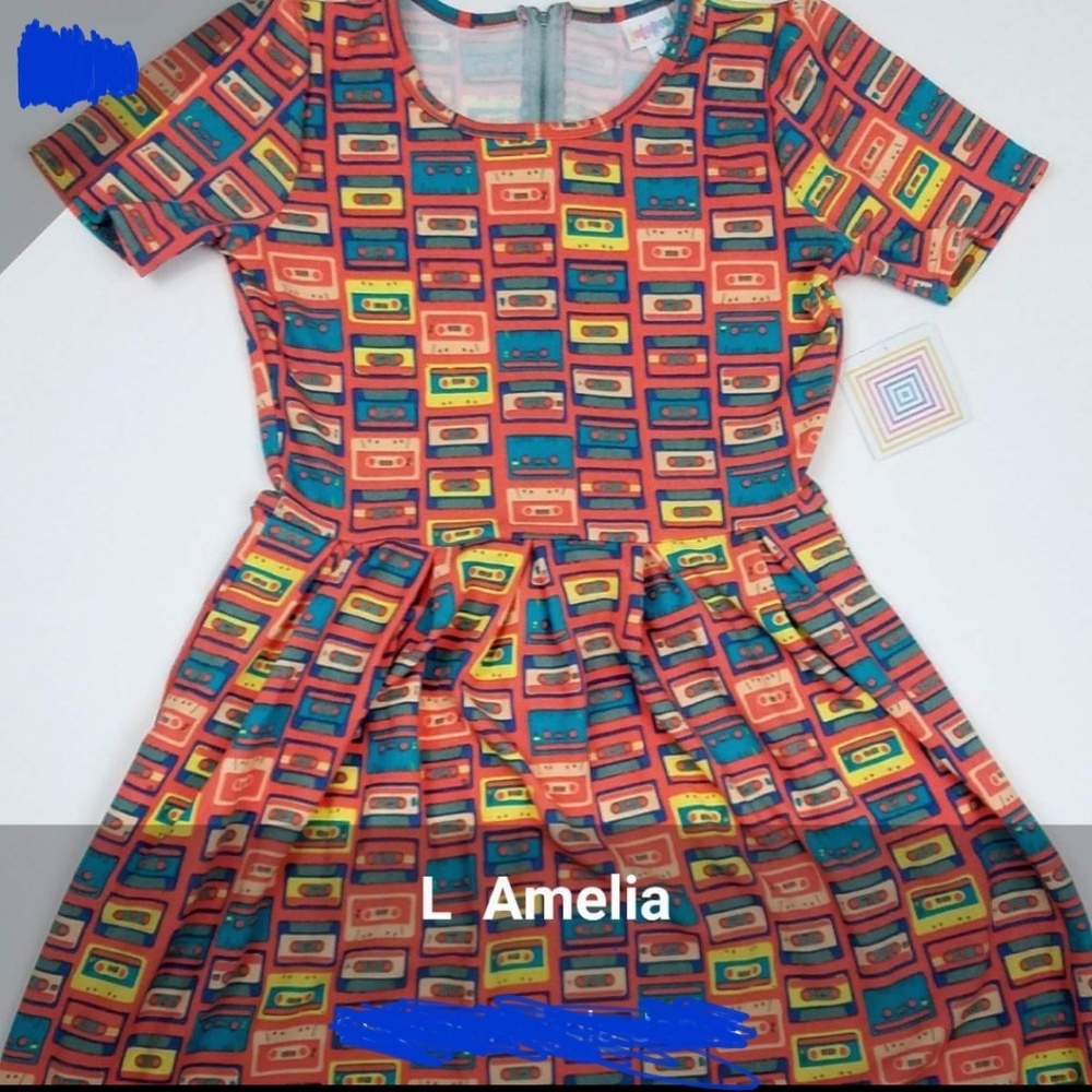 Nwt lularoe cassette tape size large Amelia dress