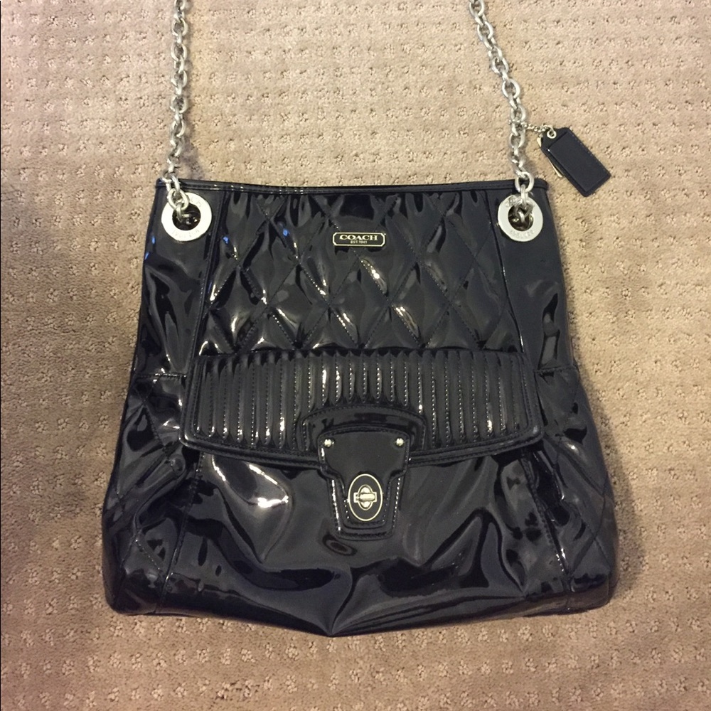 Coach Poppy Black Liquid Gloss Patent Leather Tote