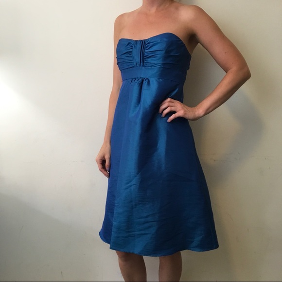 Badgley Mischka Bridesmaids Blue Organza Dress - Picture 2 of 6