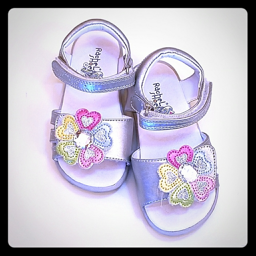 RACHEL Baby Sandals Adjustable Silver Multi Flower