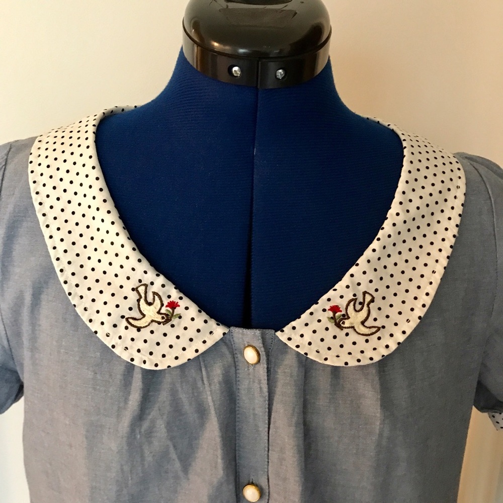 ❌SOLD❌ Sparrow Embroidered Collar Chambray Dress