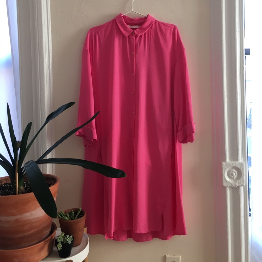 midi pink shirt dress