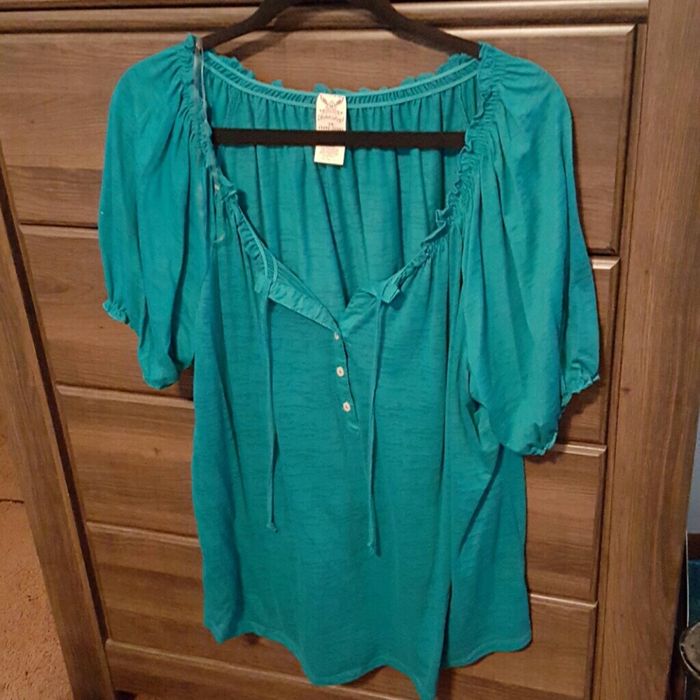 Blue Green peasant top
