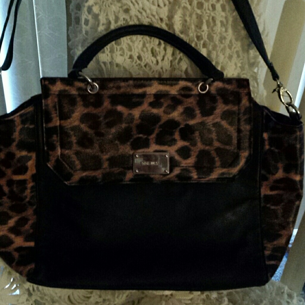 Leather Black & Animal Print Purse . Never Used!