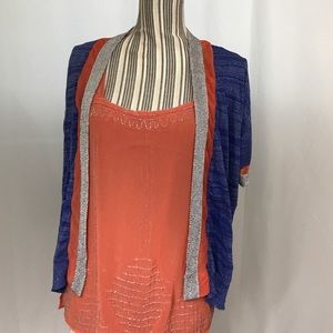 BKE light open blue orange silver sweater
