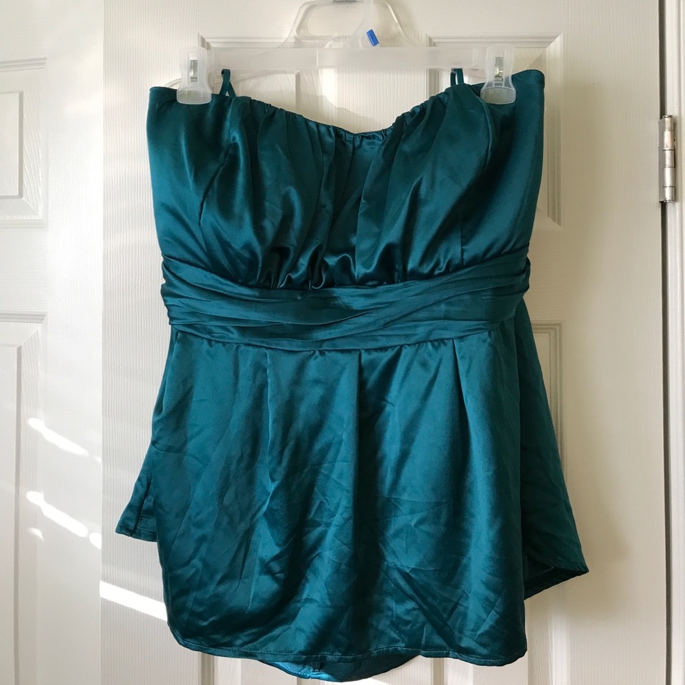 Teal Satin Strapless Top