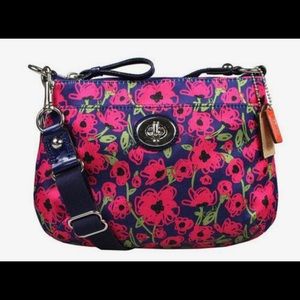 Coach Pink and Navy flowered Crossbody bag