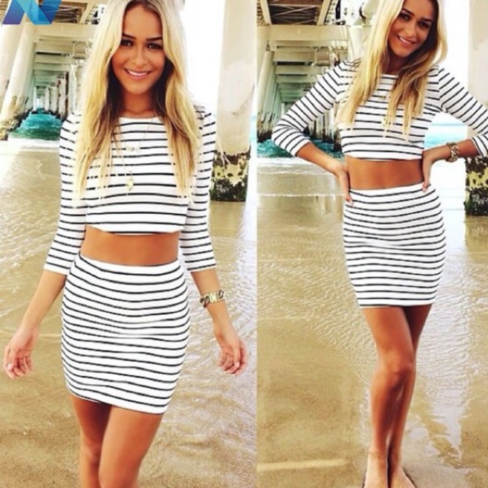 Flash Sale! "Brandi" || B&W Striped Two-Piece Set