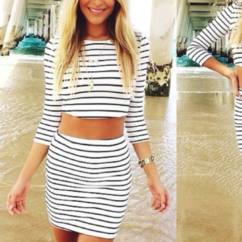 Flash Sale! "Brandi" || B&W Striped Two-Piece Set - Picture 2 of 5