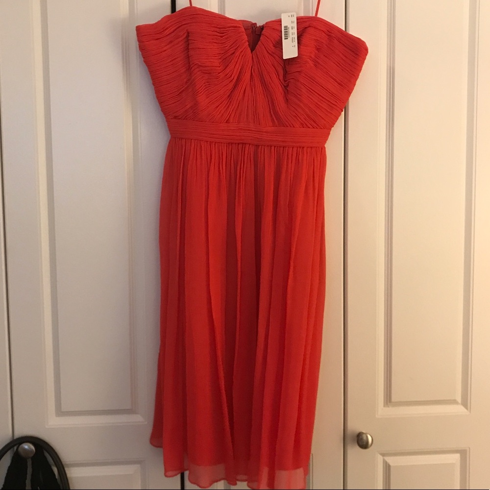 J Crew Nadia Dress in Silk Chiffon - Strawberry