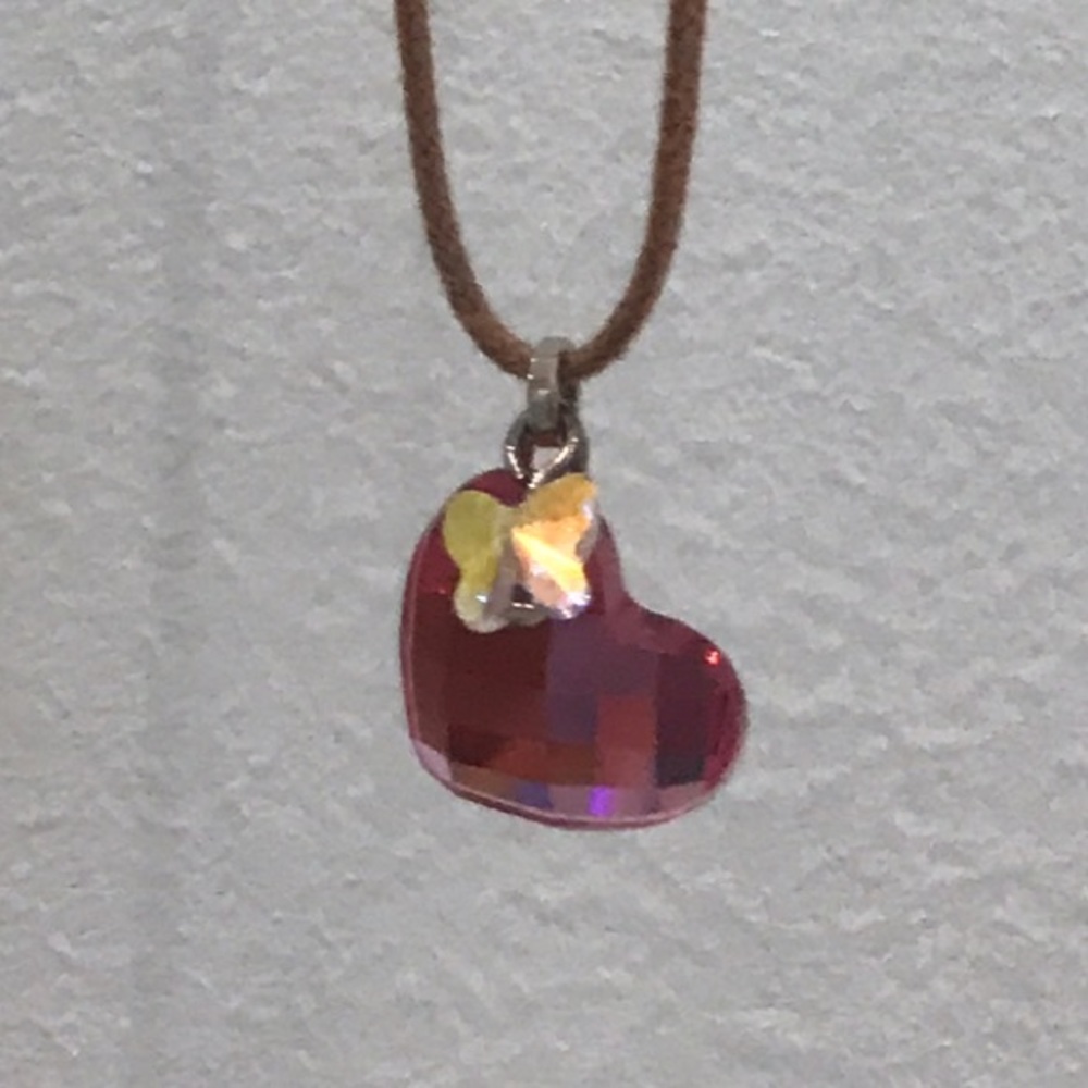 Swarovski pink heart and butterfly necklace