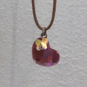 Swarovski pink heart and butterfly necklace