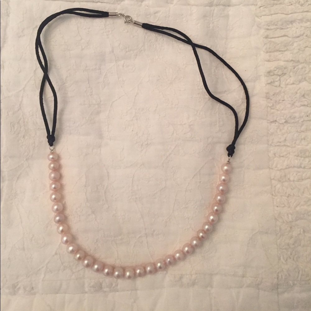 Faux pale pink pearl with fabric chain never worn