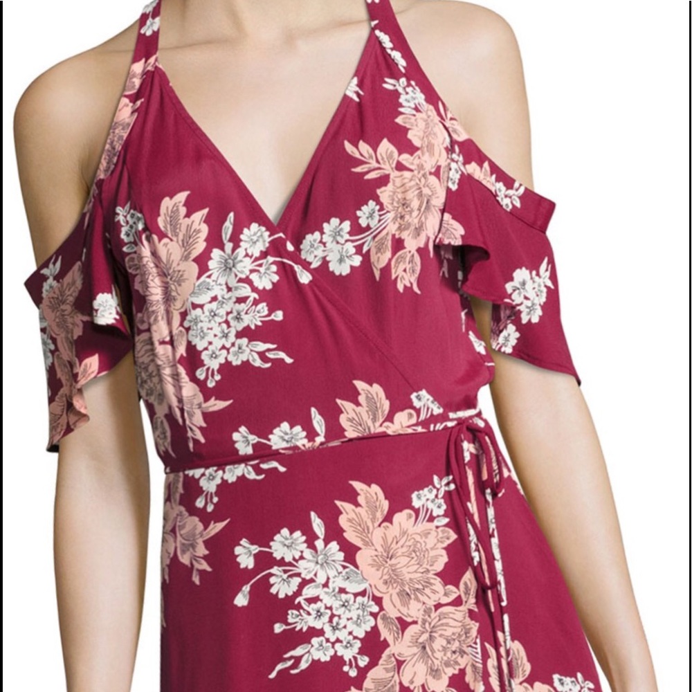 Delta Floral-Print Wrap Dress, Maroon