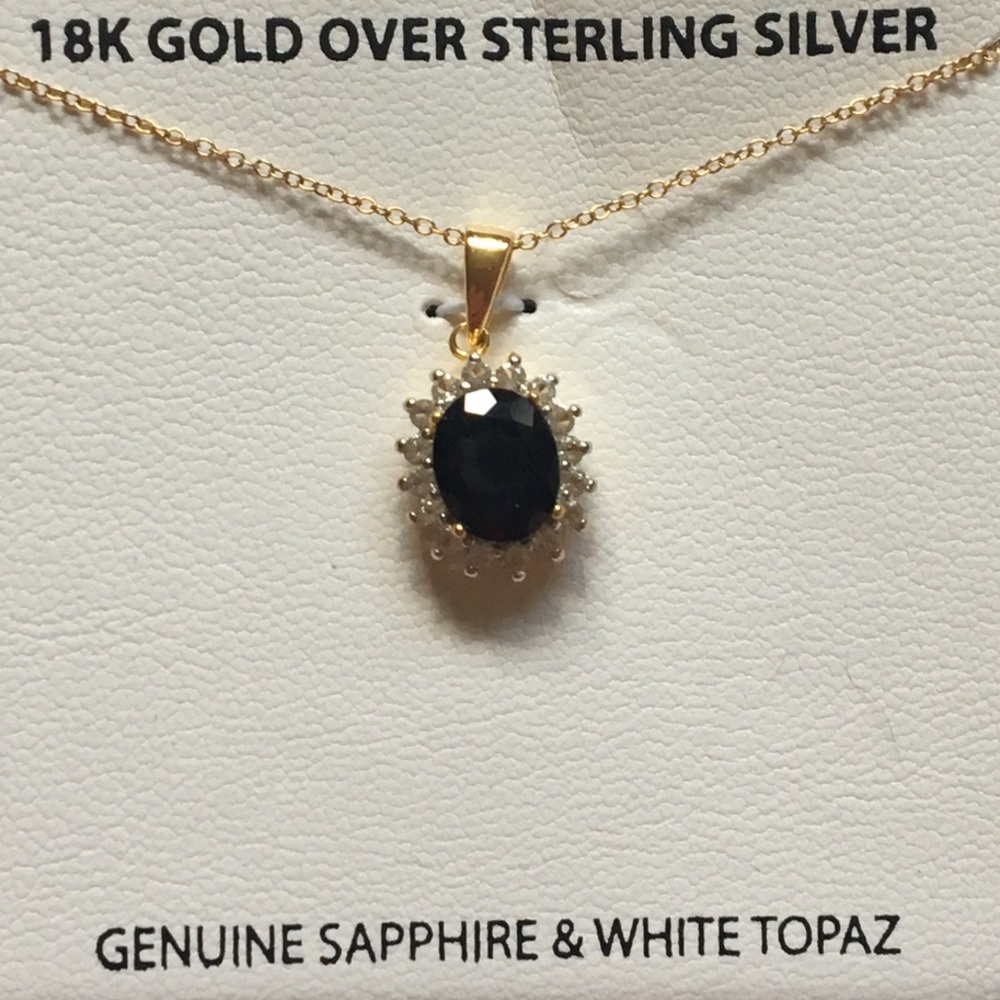 💕sale💕SAPPHIRE AND WHITE TOPAZ 18K GOLD NECKLACE