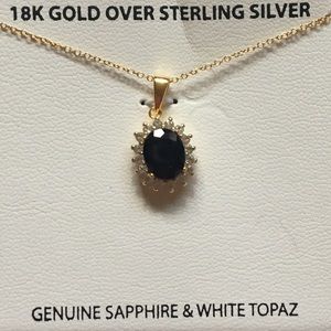 💕sale💕SAPPHIRE AND WHITE TOPAZ 18K GOLD NECKLACE